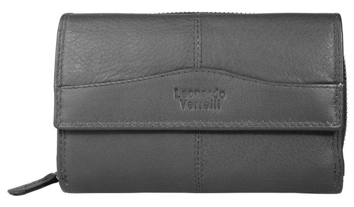 Damen - Geldbörsen Echt Leder Portemonnaie Gross 16 x 9,5 cm 3000105 (Grau), Grau