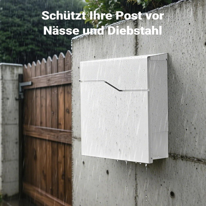 Wiltec Designer Briefkasten V19 weiss 370 x 102 x 370 mm, Wandbriefkasten mit Schloss und Zeitungsro