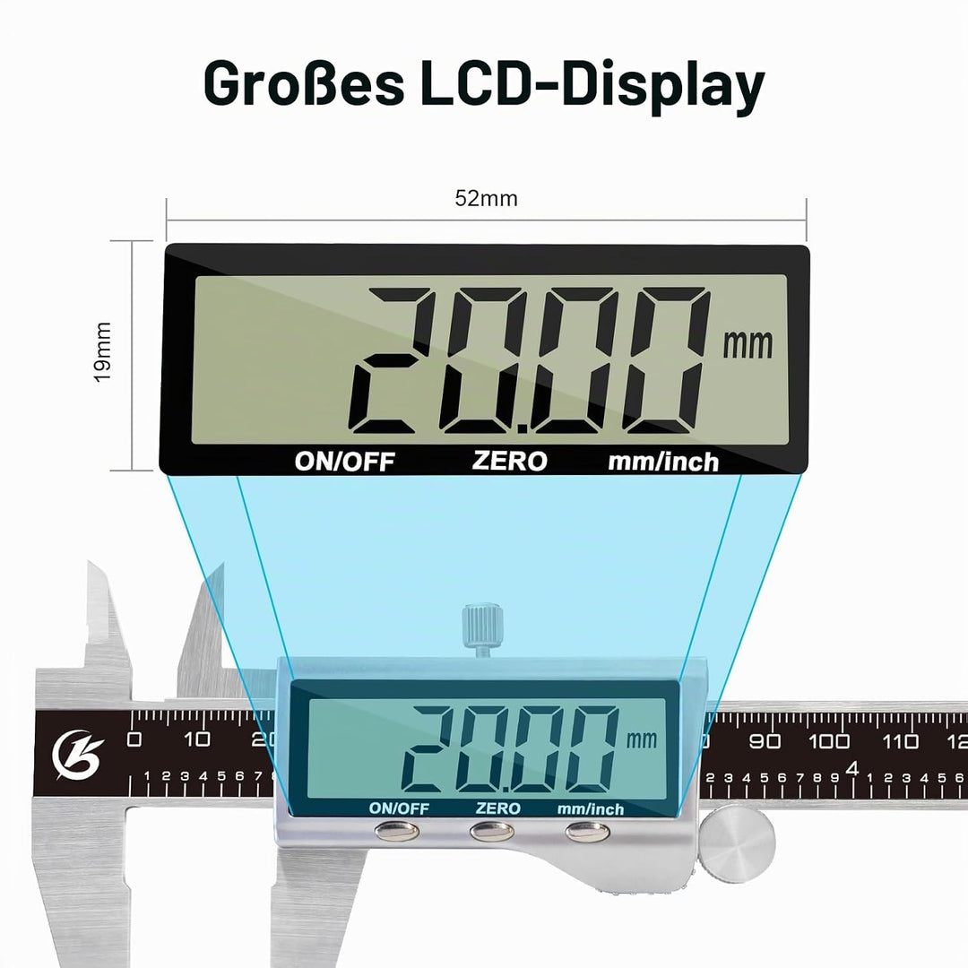 KETOTEK Messschieber Digitale, 150mm Schieblehre Digital Edelstahl mit Grossem LCD Display, Messlehr