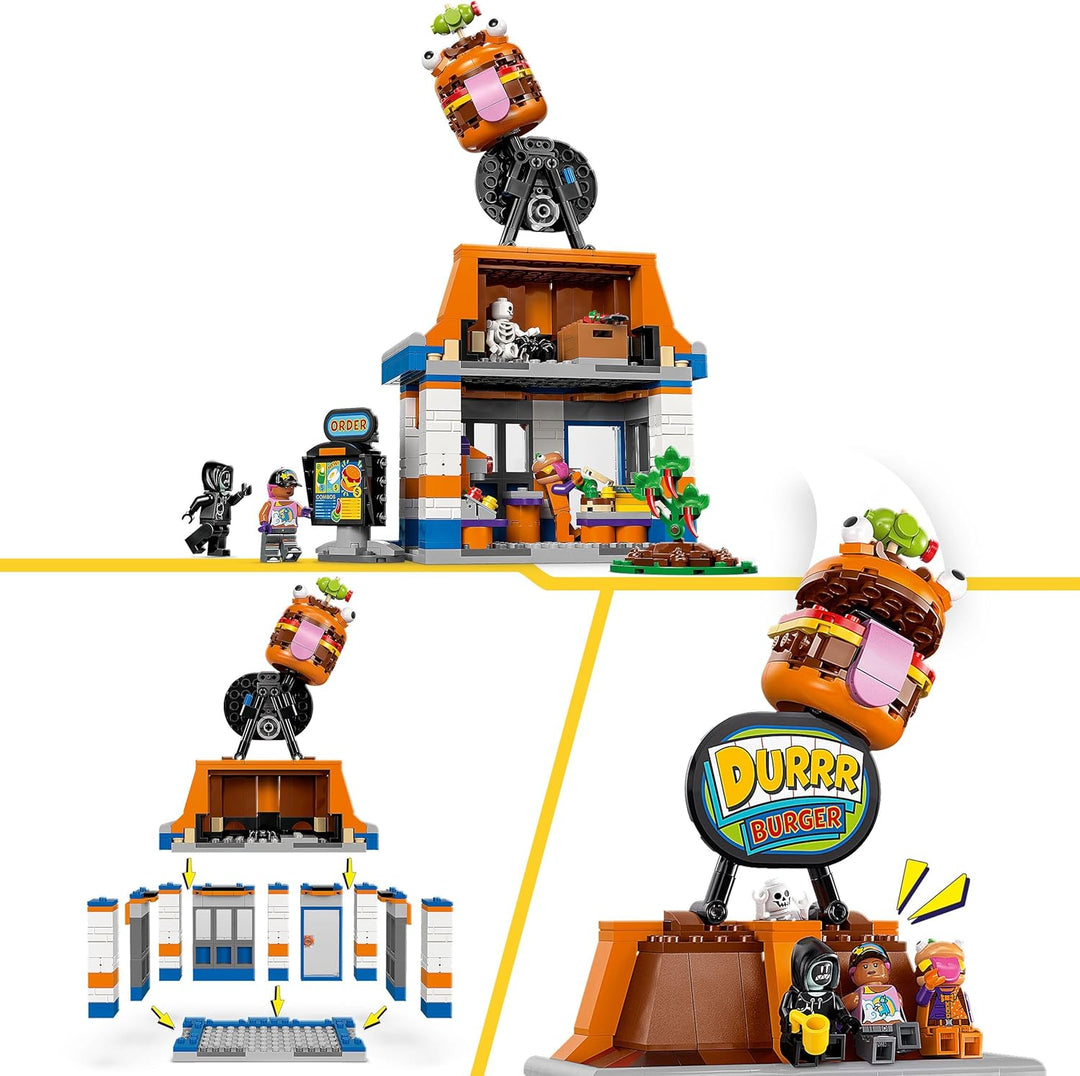LEGO Fortnite Durrr Burger Restaurant - Gaming Spielzeug mit Strandbomber, Beefboss, Schmierfink und