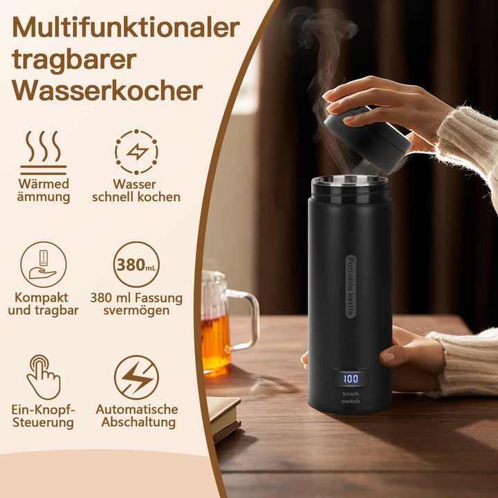 Reise Wasserkocher Klein, Elektrische Wassertasse,220V 300W Schnellkoch-Teekanne-Heizbecher mit Temp