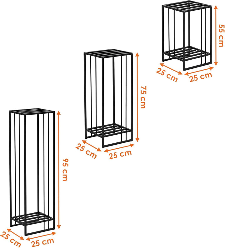 Metall Blumenständer 3er Set Schwarz – Pflanzenständer Metall rechteckig 55 - 75 - 95 cm – Moderner