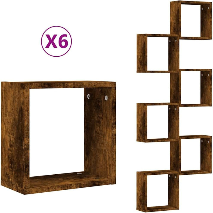 vidaXL Würfelregale 6 STK. Räuchereiche 30x15x30 cm, Würfelaufbewahrung, Würfelorganisator, Schweber