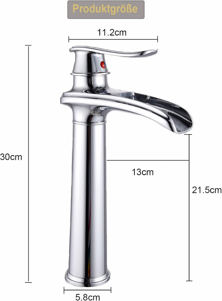 YAGJIA Waschtischarmatur Hoch Chrom, Wasserfall Wasserhahn Bad Retro, Waschbecken Armaturen Badezimm