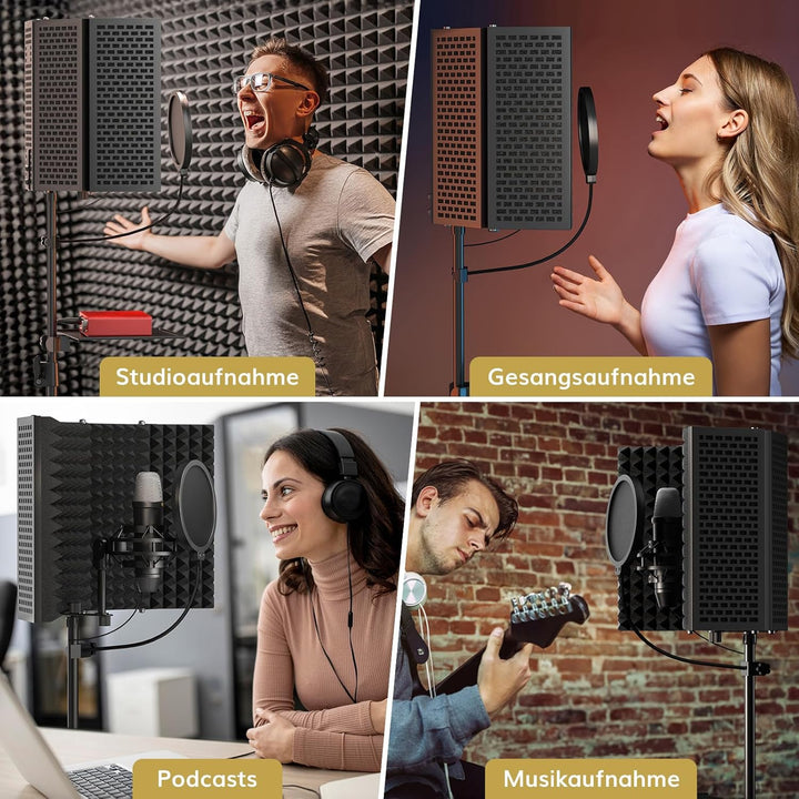 TONOR Isolationsschild-Paket für Mikrofon, hochdichter, Saugfähiger Schaumstoffschutz mit Pop-Filter