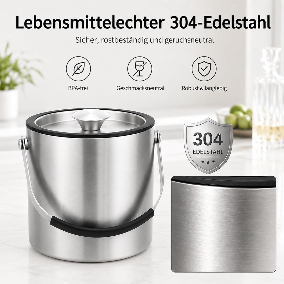 3L Edelstahl EiskÜBel Mit Deckel &amp; Silikondichtung