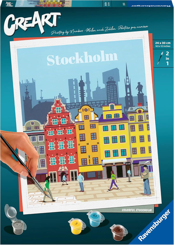 Ravensburger CreArt 23520 - Farbenfrohes Stockholm - Malen nach Zahlen Erwachsene, DIY Malset mit Pi