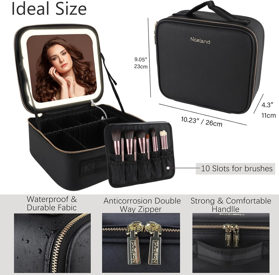 Kosmetiktasche mit LED Beleuchtung Licht, Make-up Tasche Koffer Verstauen für Reisen, Kosmetikkoffer