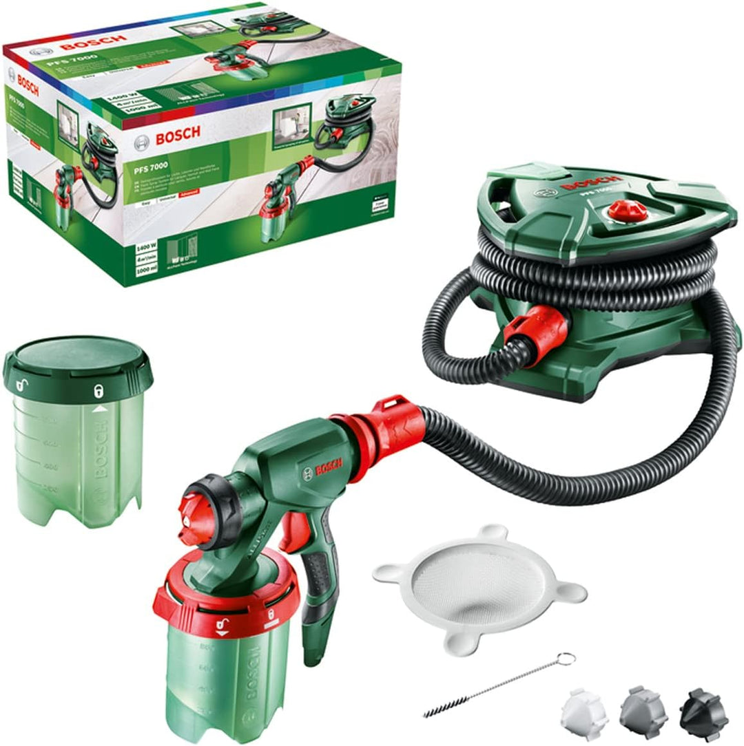 Bosch Farbsprühsystem PFS 7000 (1400 W, 2x Farbbehälter 1000 ml, 3x Düsen für Wandfarben, Lackfarben