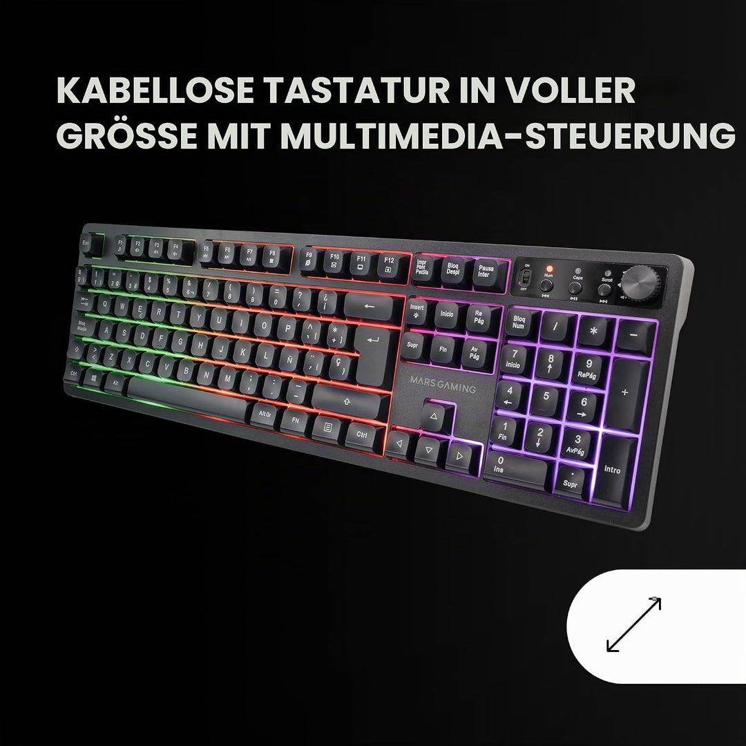 Mars Gaming MCPWX, Italienisch, Kabelloses Gaming-Combo, DualPro Link 2.4GPRO-Technologie, Vollforma