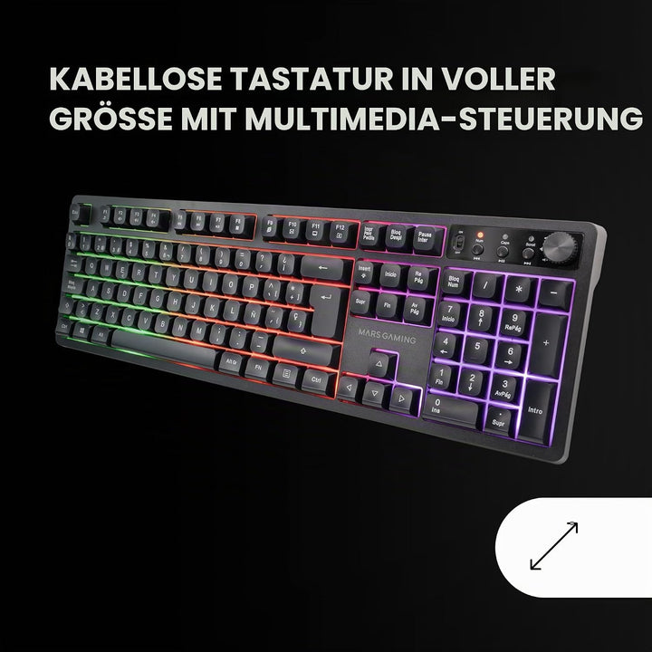 Mars Gaming MCPWX, Italienisch, Kabelloses Gaming-Combo, DualPro Link 2.4GPRO-Technologie, Vollforma