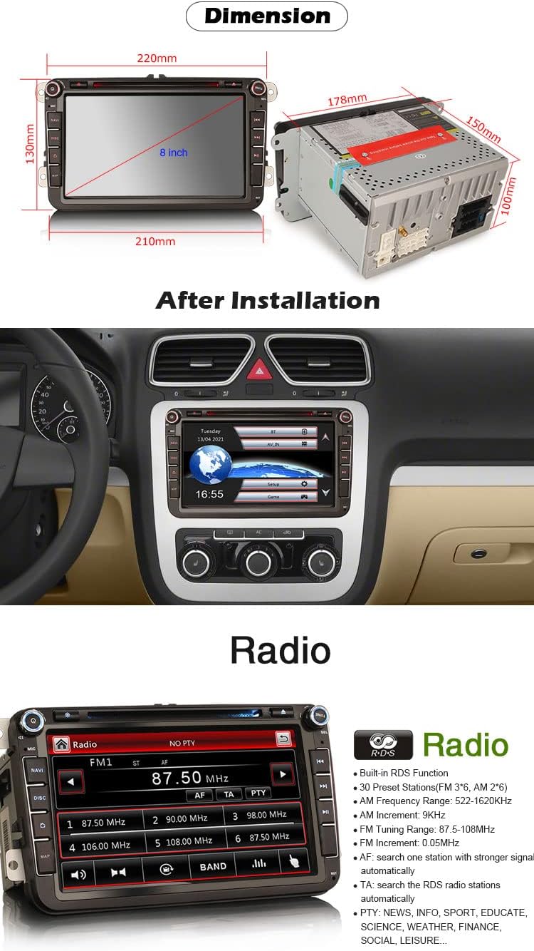 8 Zoll Autoradio GPS SWC OPS RDS BT Navi DVD für VW Golf 5/6 Polo Passat Tiguan T5 Leon