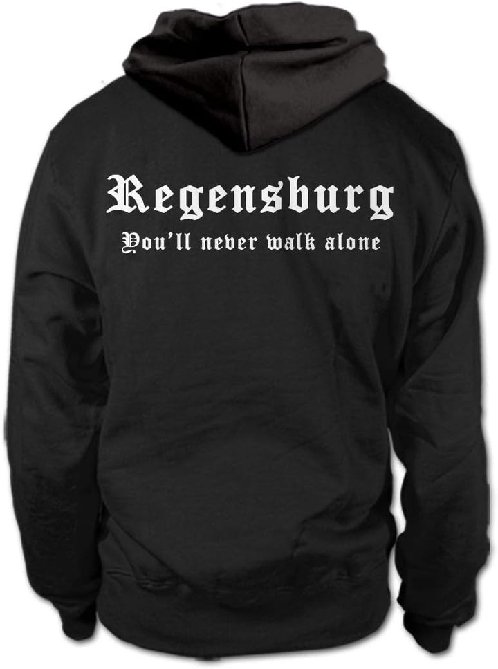 shirtloge - Regensburg - You'll Never Walk Alone - Fussball Fan Kapuzenpullover Hoodie - Grösse S -