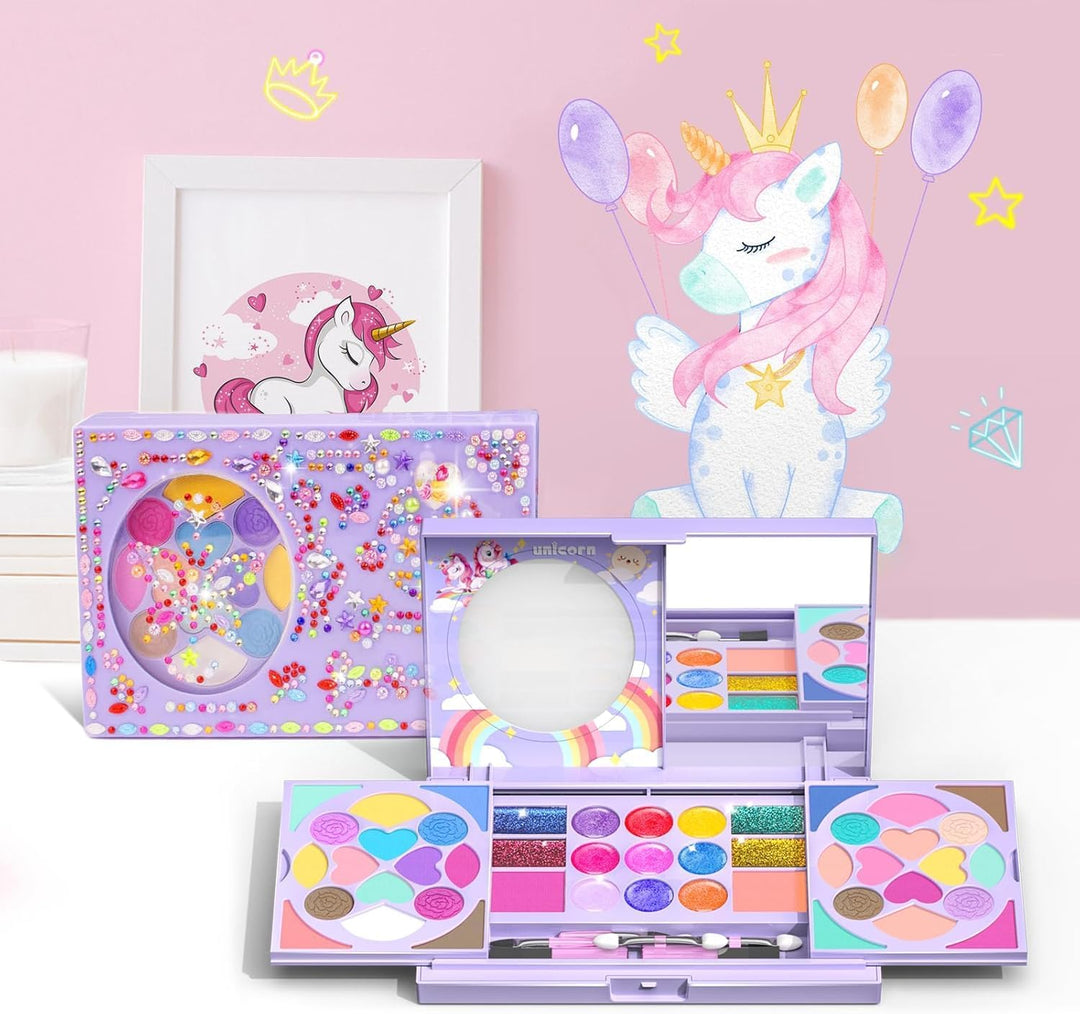 Tomons Schminkkoffer Mädchen, waschbarer Kinderschminke Set Mädchen mit Glitzersteine selbstklebend,