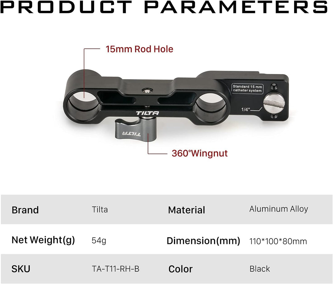 Tilta 15 mm Rutenhalter kompatibel mit BMPCC 6K Pro – Schwarz TA-T11-RH-B, Schwarz