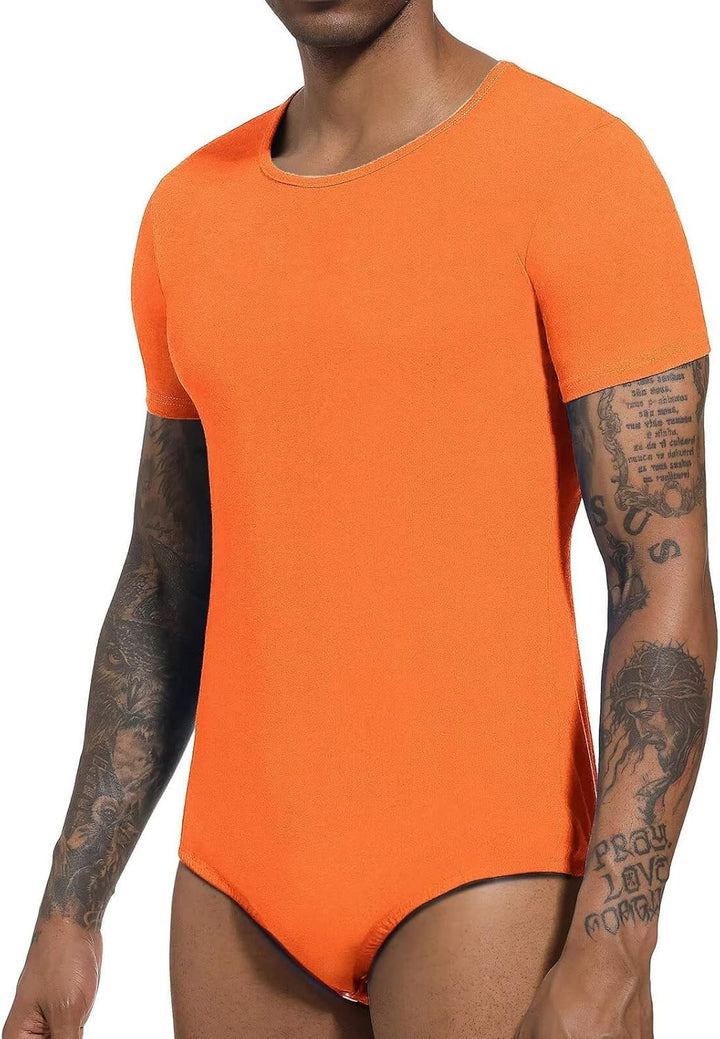 Landofgenie Männer Kurzarm Strampler Pyjama Bodysuit One Piece Strampler Orange S, Orange S
