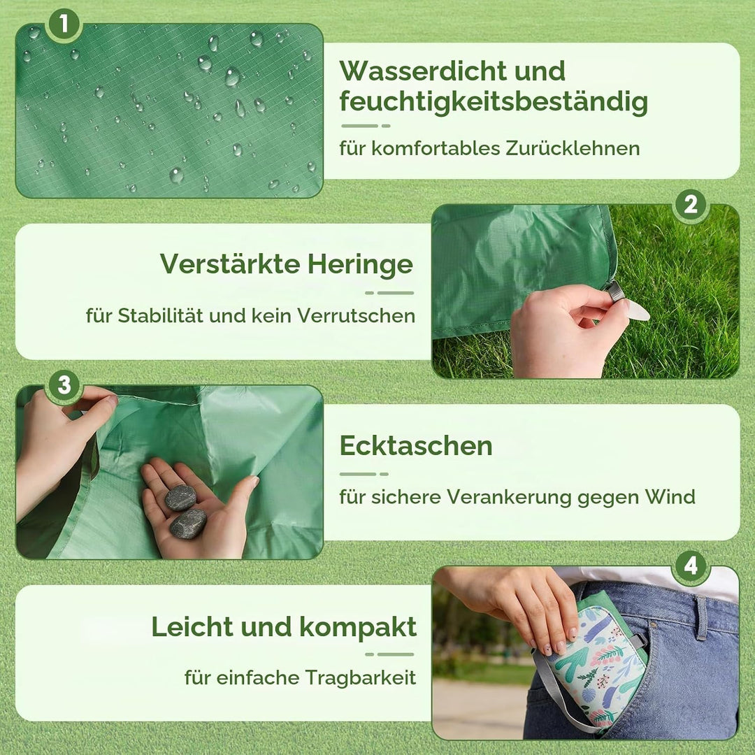 Picknickdecke Wasserdicht 150 x 210 cm,Ultraleicht Tragbar Campingdecke, Waschbare Sandfest Strandde