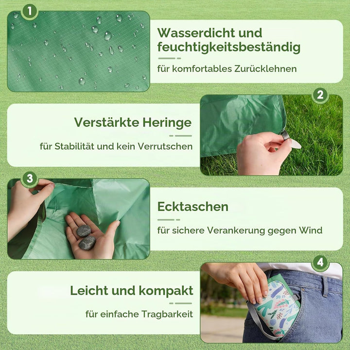 Picknickdecke Wasserdicht 150 x 210 cm,Ultraleicht Tragbar Campingdecke, Waschbare Sandfest Strandde