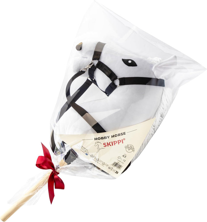 SKIPPI Hobby Horse Weisses, Grosses Steckenpferd A3, Hobby Horse mit Halfter und Zügeln im Set, Weis