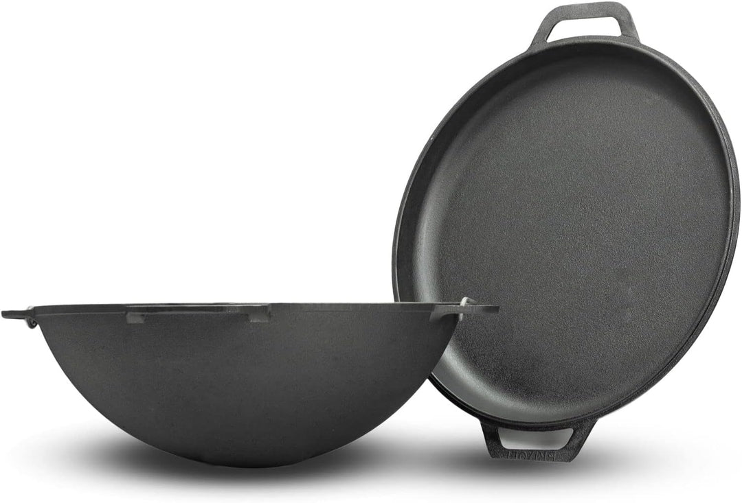 4BIG.fun Gusseisen Kazan 12 L Schwenktopf Kasan mit Deckel-Bratpfanne Wokpfanne Grill Cast Iron Camp