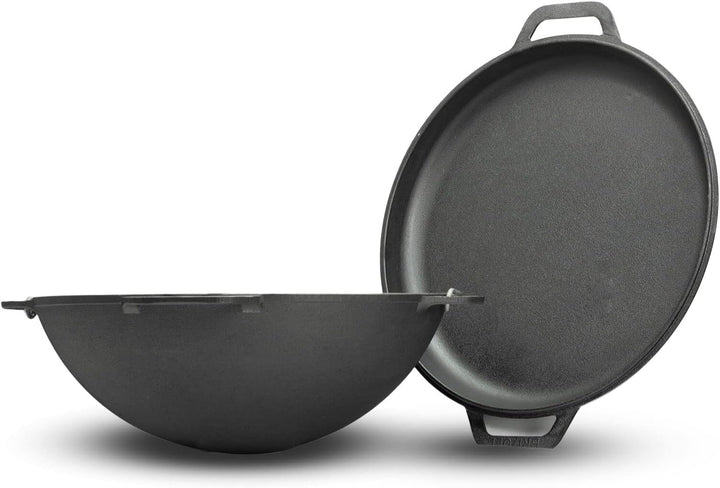 4BIG.fun Gusseisen Kazan 12 L Schwenktopf Kasan mit Deckel-Bratpfanne Wokpfanne Grill Cast Iron Camp