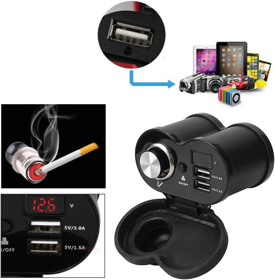 12V Motorrad Zigarettenanzünder, Motorrad USB Ladegerät Dual USB Ladegerät wasserdichte Lenkerhalter