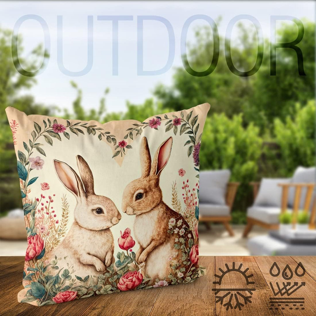 VOID Hasen Pärchen Herz 50x50 Kissenhülle Polyester Zierkissen Couchkissen Ostern Osterdeko Deko 60