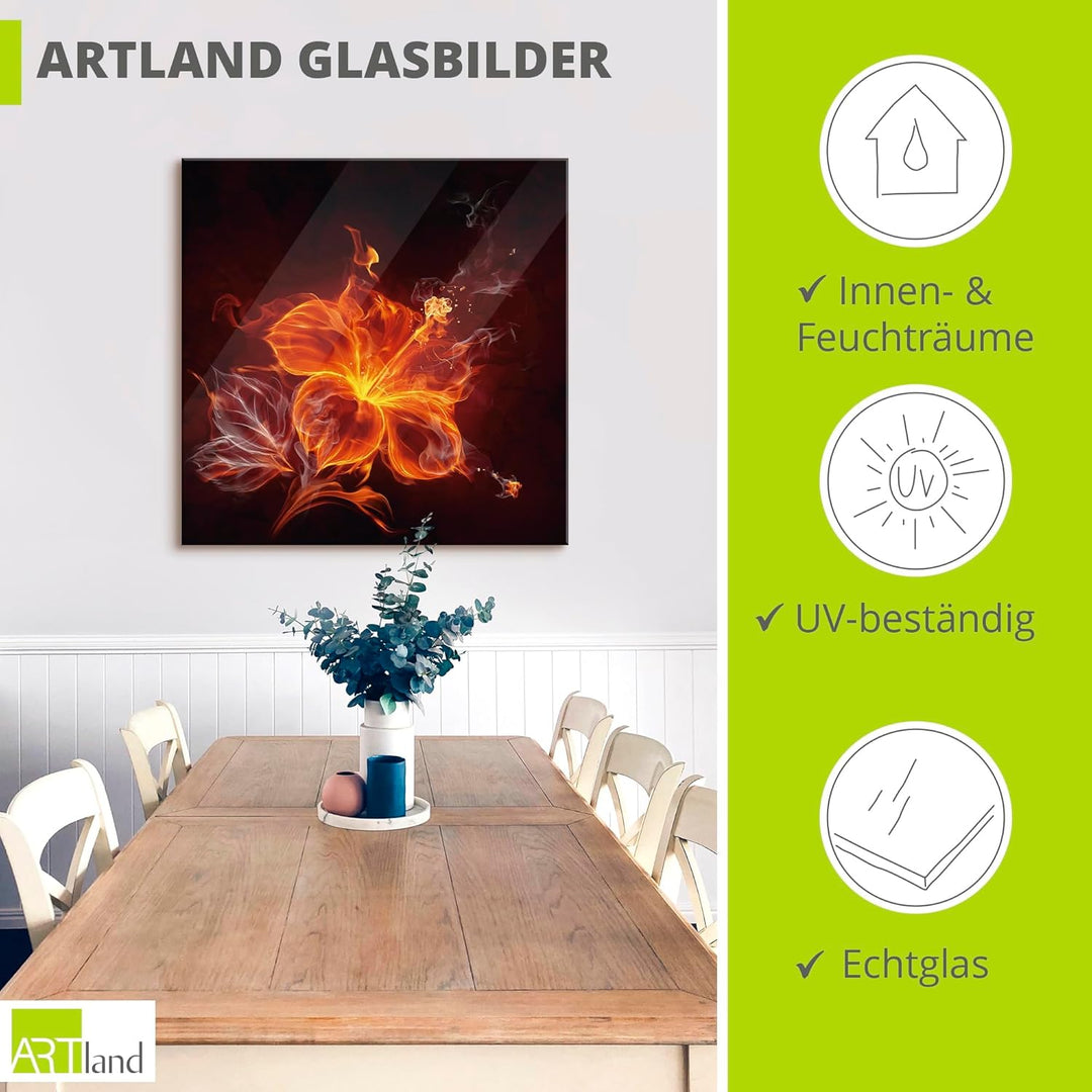ARTland Glasbilder Wandbild Glas Bild einteilig 40x40 cm Quadratisch Blumen Feuerblume Feuer Flammen