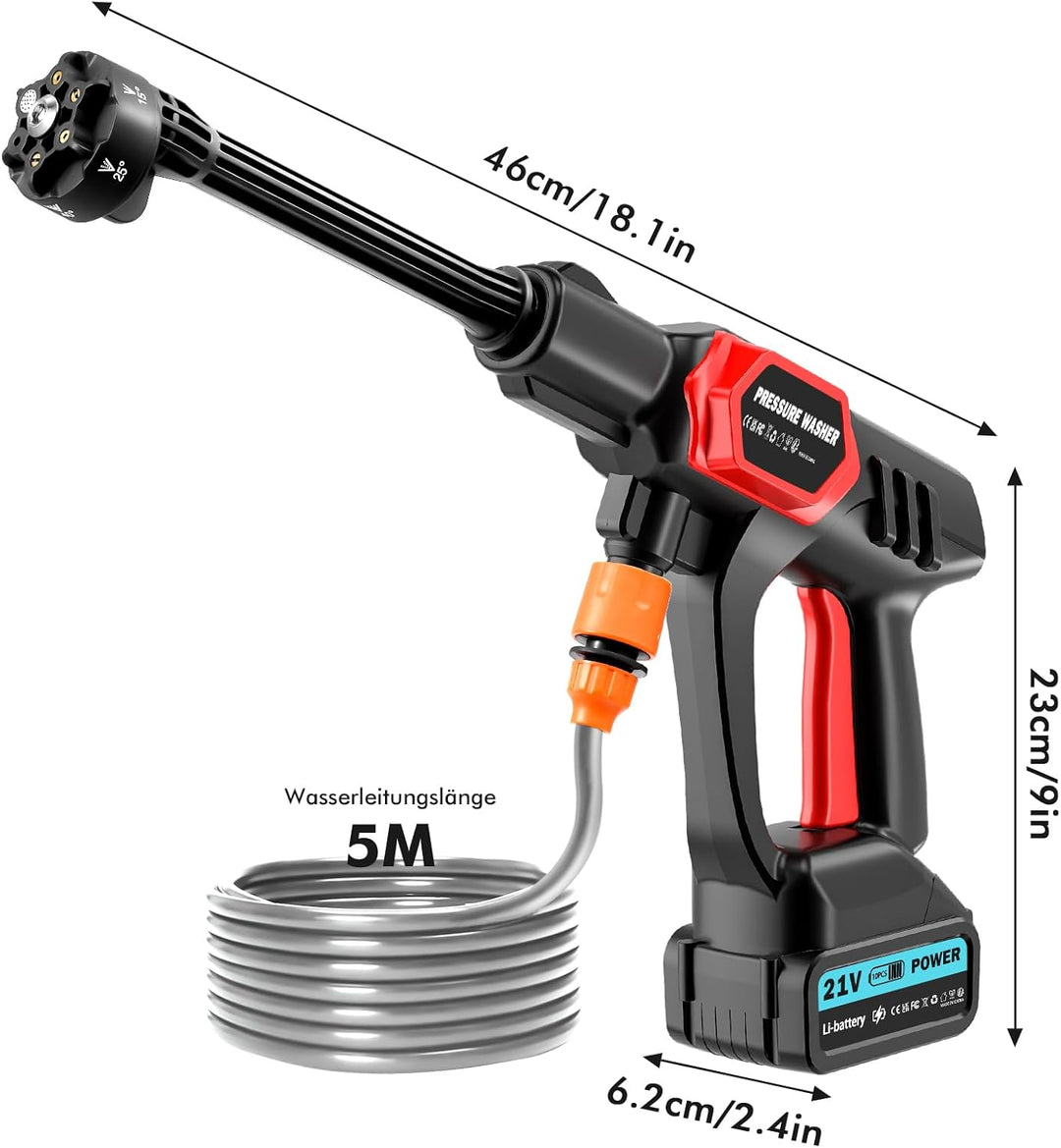 Akku Hochdruckreiniger, Max 80 Bar 1160 PSI Mobiler Hochdruckreiniger Mit 2 x 3000mA Akku, Schaumspr