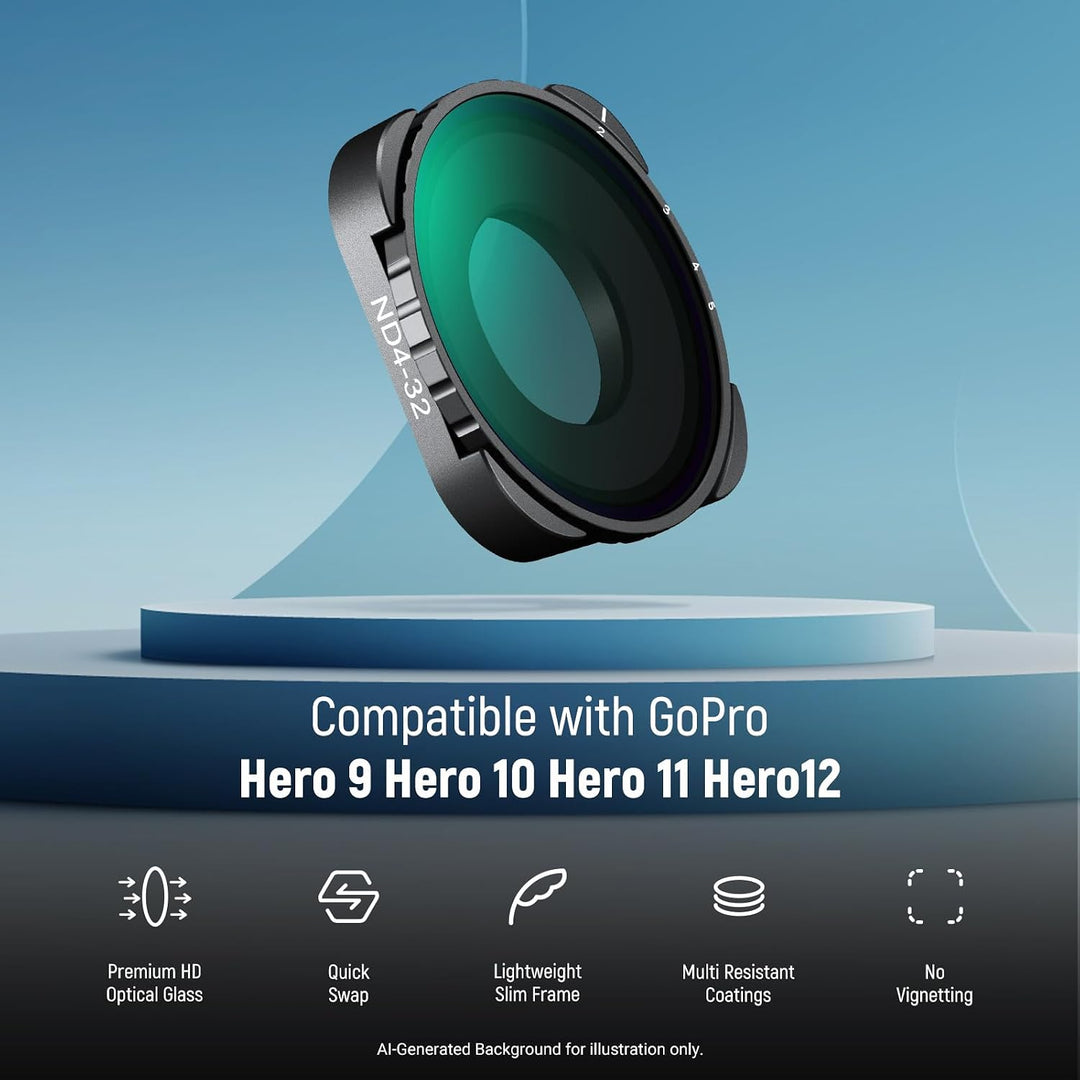 NEEWER Variabler ND Filter, kompatibel mit GoPro 13 12 11 10 9, ND4-32 2-5 Stop, aufschraubbarer Gra