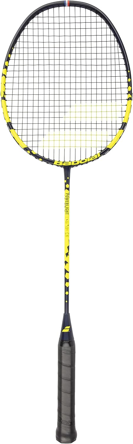 Babolat Power Light Badminton Schläger Allround Racket schwarz/gelb besaitet + inklusive Tragetasche