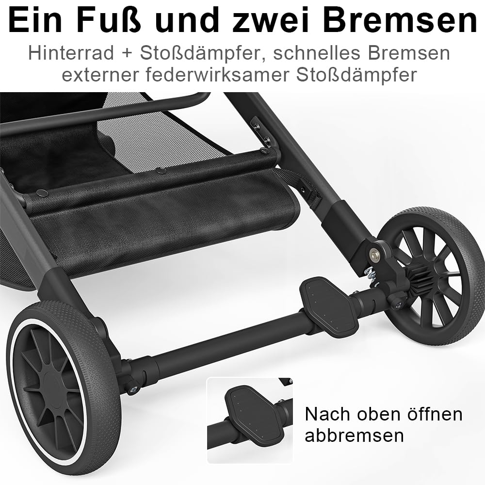 Kinderbuggy, Kinderwagen mit Sonnenschirm, Kinderwagen Zusammenklappbar, Buggy mit Liegefunktion, Ka