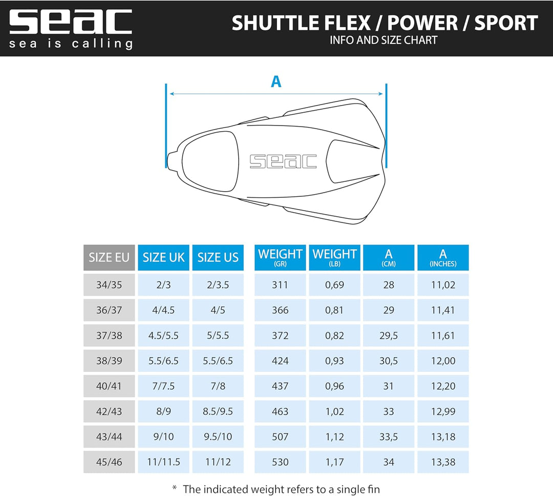 Seac Unisex-Adult Shuttle Flex Kurze Schwimmflossen aus 100% Silikon 43/44 hell blau, 43/44 hell bla