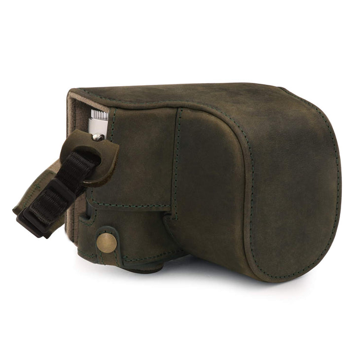 MegaGear MG1698 Ever Ready Kameratasche aus echtem Leder, kompatibel mit Leica D-Lux 7, Khaki Green