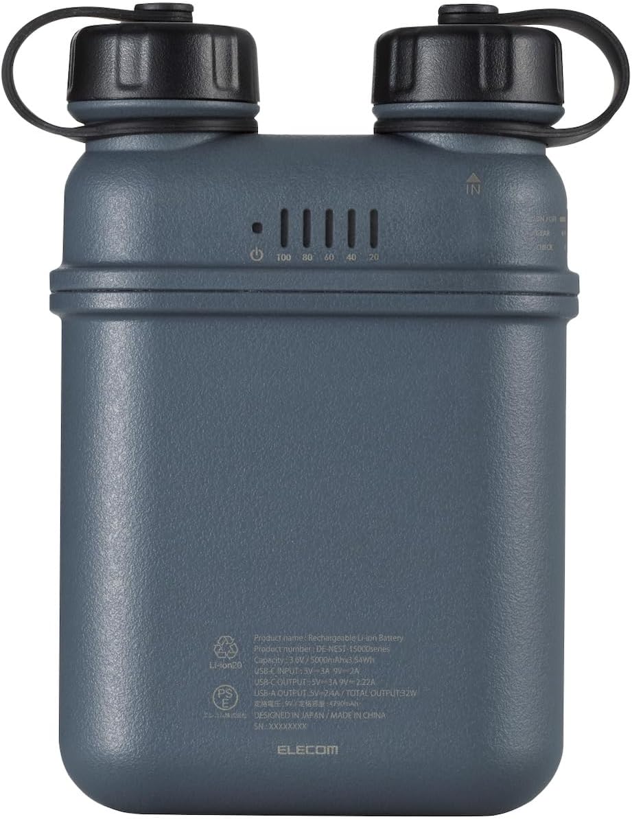 ELECOM NESTOUT Portable Charger, 15000mAh Outdoor Battery Power Bank, 32W USB-C Fast Charging PD, Wa