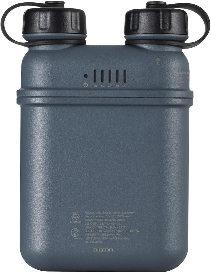 ELECOM NESTOUT Portable Charger, 15000mAh Outdoor Battery Power Bank, 32W USB-C Fast Charging PD, Wa