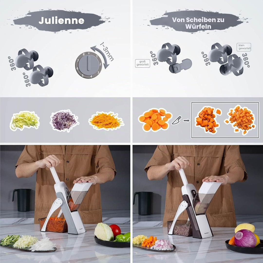 SupMakin Gemüseschneider, Once for All Verstellbar Gemüsehobel Genius Mandoline Vegetable Slicer Kar