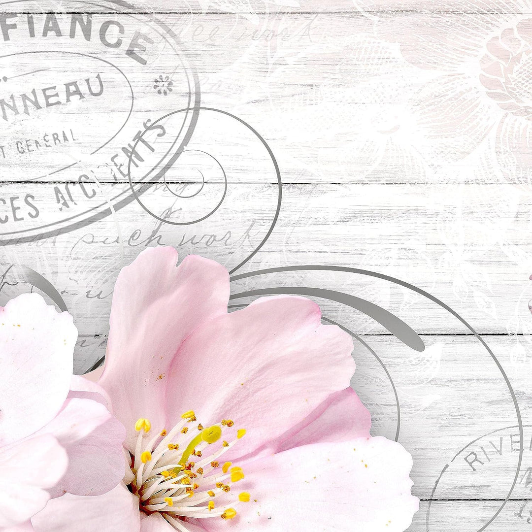 Runa Art Wandbilder Vintage Blumen 5 Teilig Bild auf Vlies Leinwand Deko Wohnzimmer Holzoptik Grau R