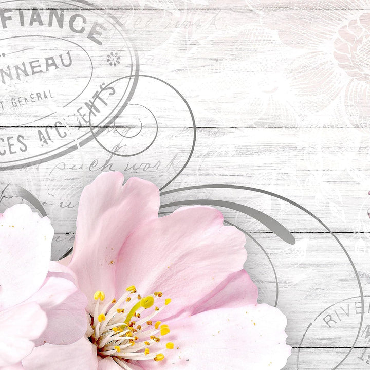 Runa Art Wandbilder Vintage Blumen 5 Teilig Bild auf Vlies Leinwand Deko Wohnzimmer Holzoptik Grau R