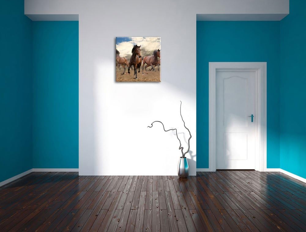 Western Pferde Cowboy, Format: 70x70 auf Leinwand, XXL riesige Bilder fertig gerahmt mit Keilrahmen,