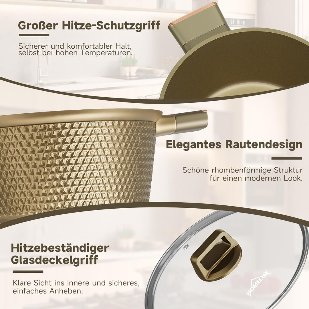 HOMELUX Topfset Induktion 8-teilig, 20/24/28/32cm Kochtopf Set mit Antihaftbeschichtet, Kochtöpfe In