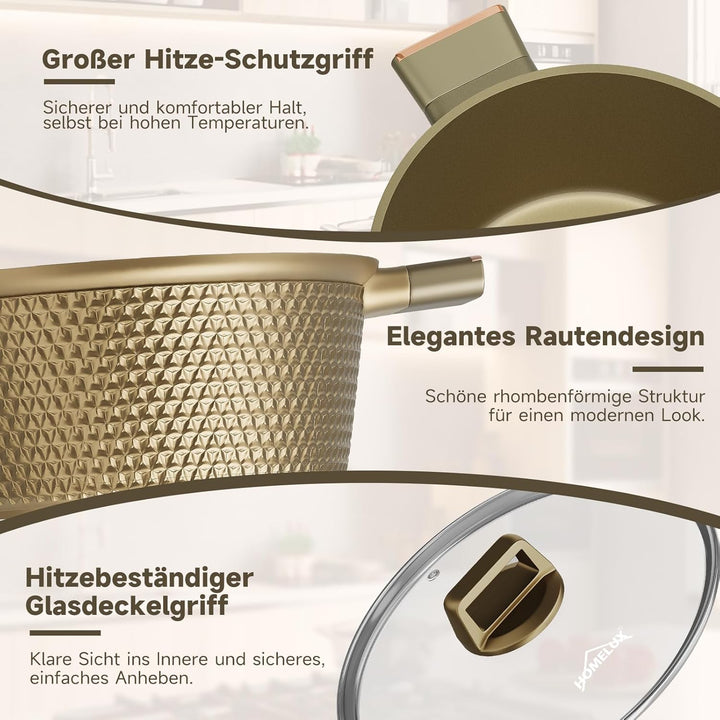 HOMELUX Topfset Induktion 8-teilig, 20/24/28/32cm Kochtopf Set mit Antihaftbeschichtet, Kochtöpfe In