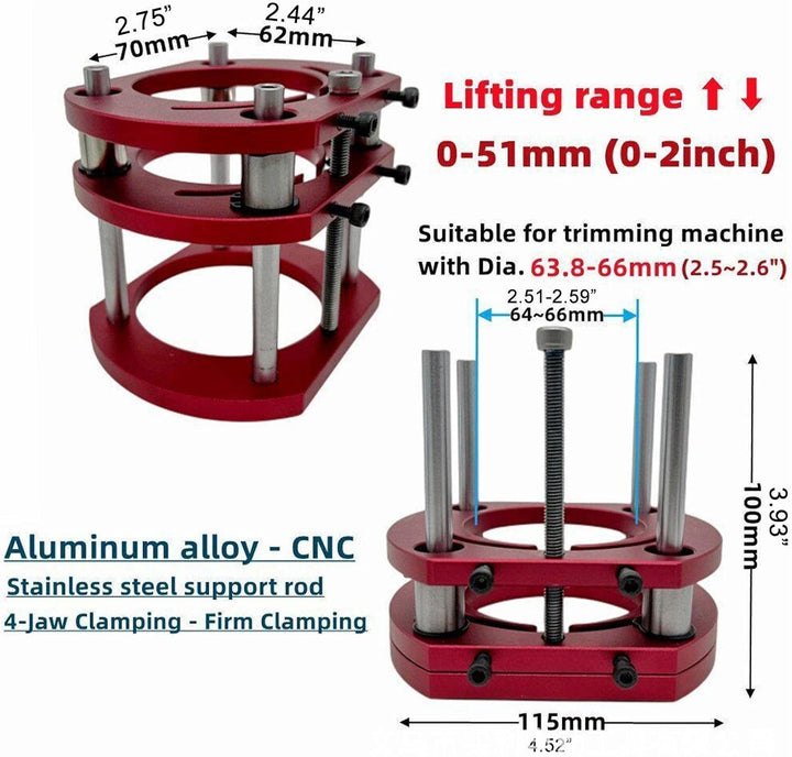 Router Tisch Lift Basis, Aluminium-Legierung Edelstahl feste Klemmung, Router Tisch Lift System 51mm