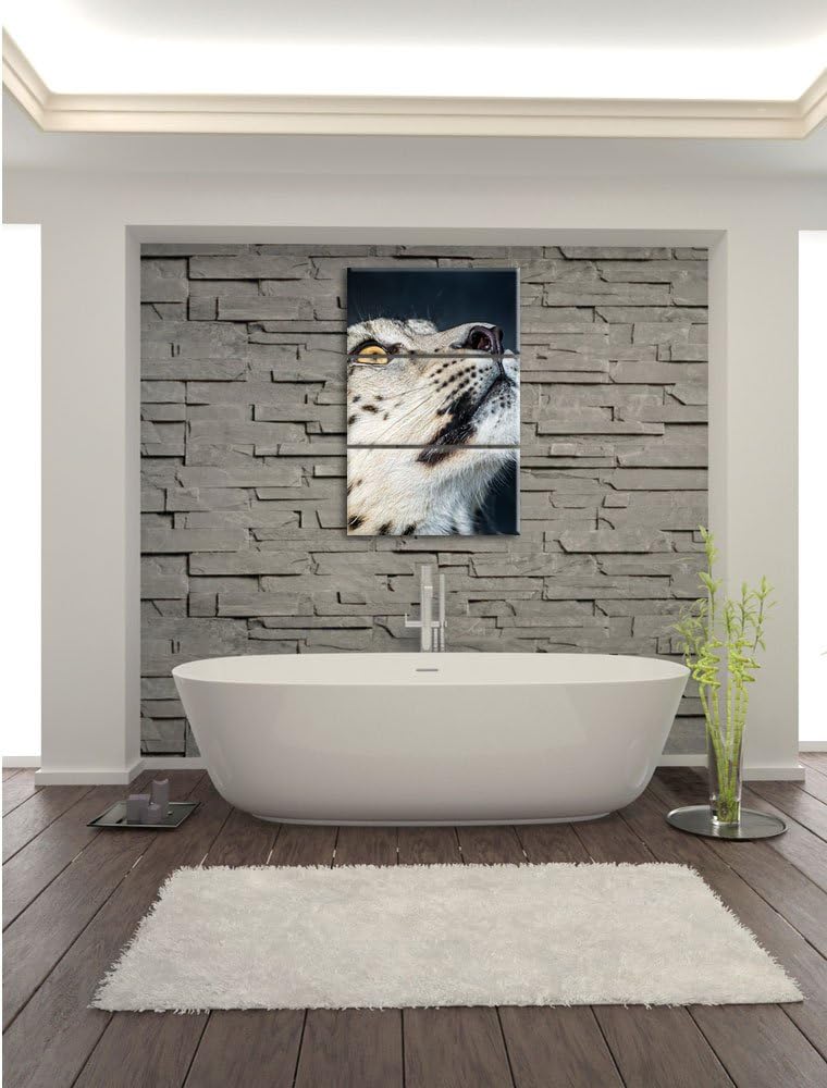Pixxprint aufschauender Schneeleopard als Leinwandbild - Grösse: 3-Teilig (120x80cm) - Wandbild - Ku