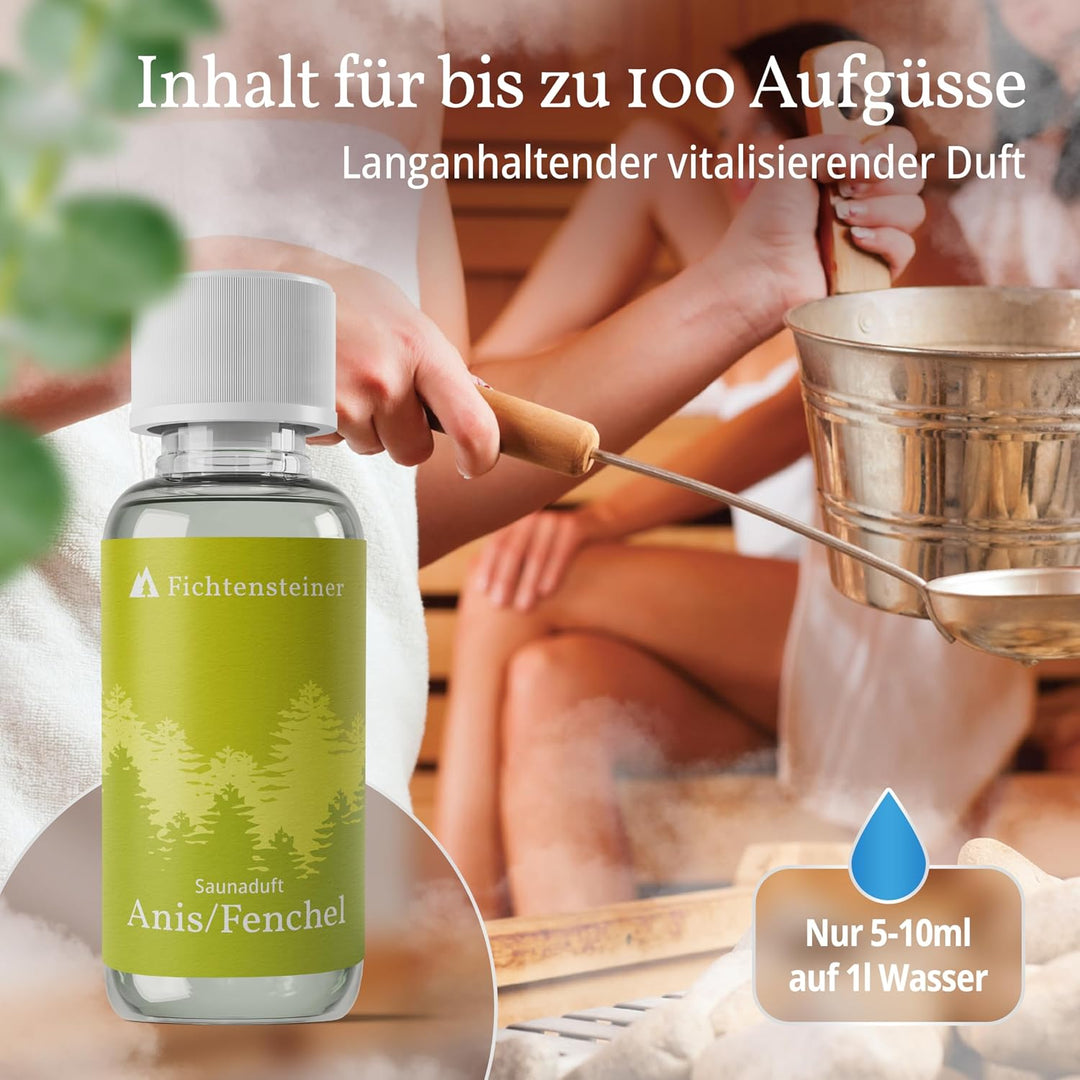 Saunaaufguss Anis/Fenchel - Sauna Aufgussmittel - Ergiebiger Sauna Aufguss für bis zu 100 Sauna Aufg