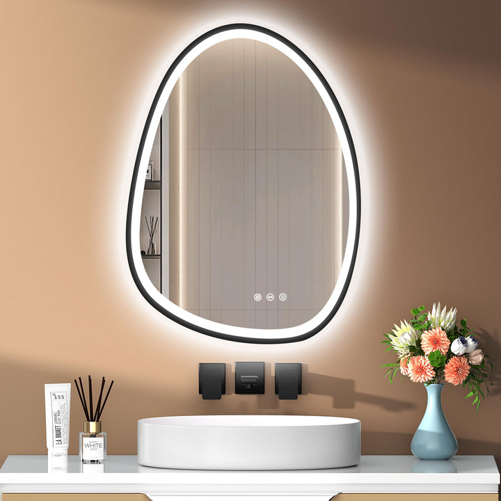 PESENXAN Asymmetrischer Spiegel mit Beleuchtung, LED Badspiegel 83x60 cm mit Touch-Schalter – Antibe