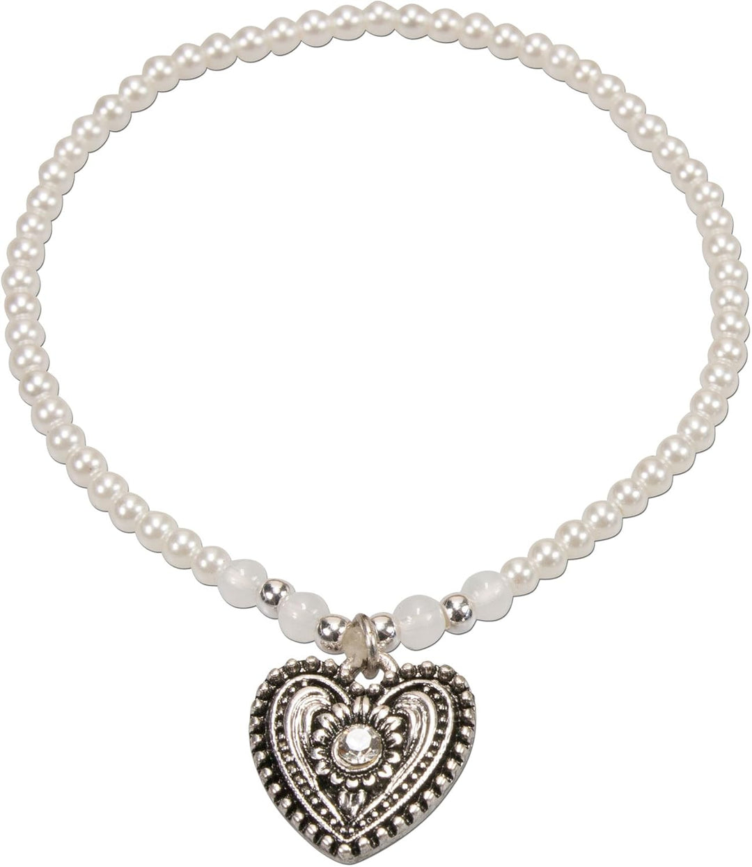 Alpenflüstern Trachtenschmuck-Set Filigran Perlen-Trachtenkette und Trachten-Armband Trachtenherz -