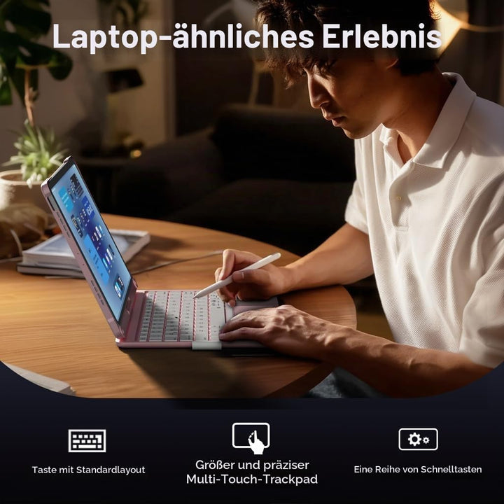 doqo iPad Air 11 &amp; iPad Pro 11 Tastatur Hülle mit Trackpad,360° drehbar Rosa German QWERTZ layout, R