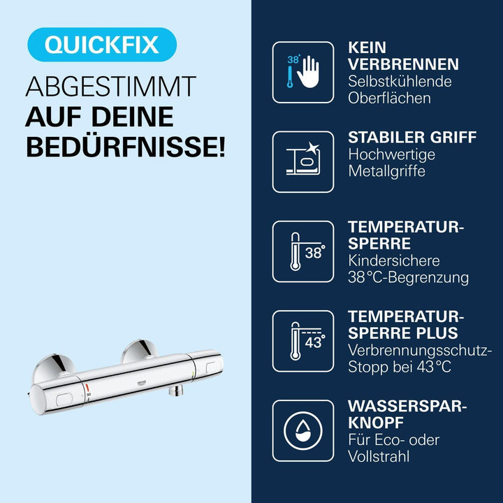GROHE Precision Trend New - Thermostat-Brausebatterie (wassersparend, für die Wandmontage, langlebig