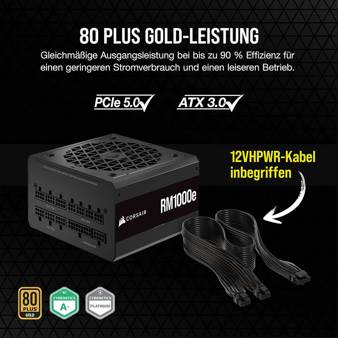 Corsair RM1000e (2023) Vollmodulares, Geräuscharmes ATX-Netzteil - ATX 3.0- Und PCIe 5.0-kompatibel